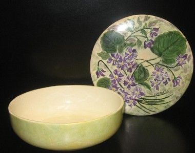 VTG HAND MADE & PAINTED BOWL W LID W FLOWERS SELLECK 53  