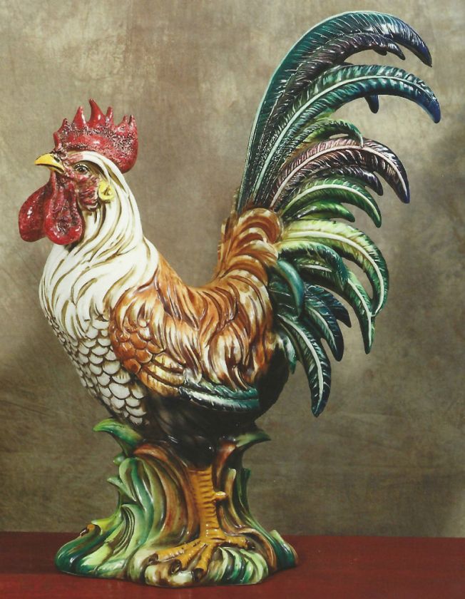 Intrada Campagna Rooster Colored Made in Italy Italian Ceramic Statue 