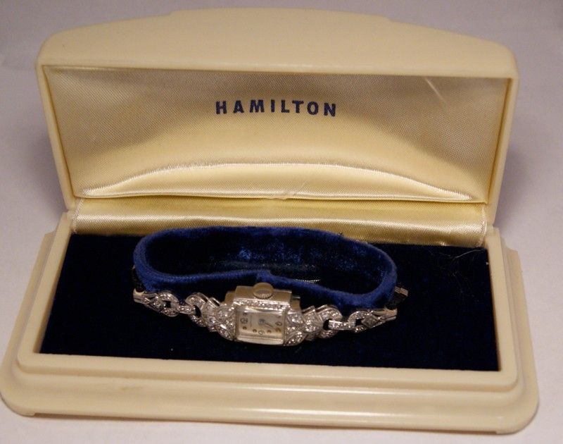 1950s Hamilton .900 Platinum & 1 Carat Diamond TW Watch w/ Box  