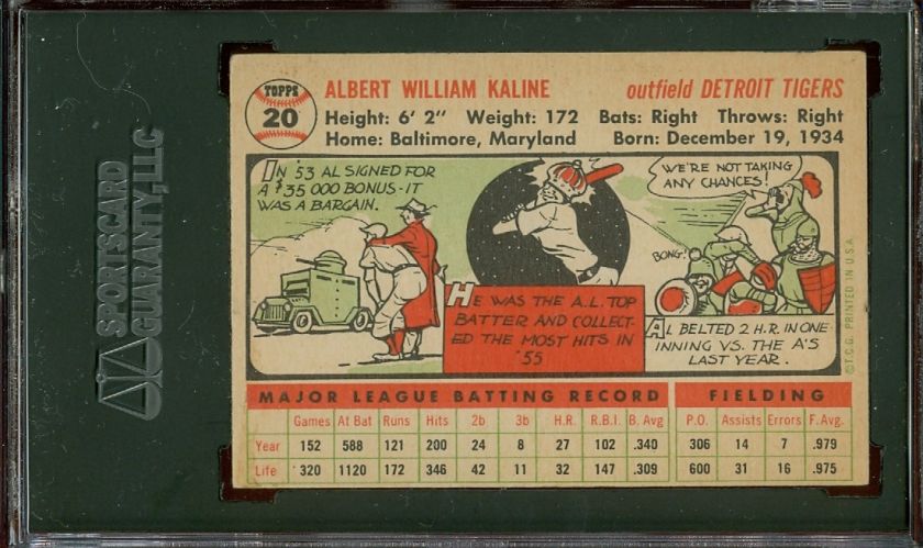 1956 Topps #20 Al Kaline (HOF) SGC 60 w/back 87 006  