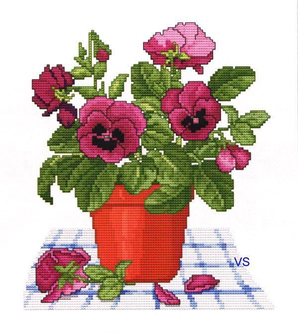   Counted Cross Stitch Chart ~ PANSY POT Sale #036 840592071374  