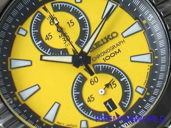 SEIKO CHRONOGRAPH SPORT BLACK BEZEL YELLOW WATCH SNN149  