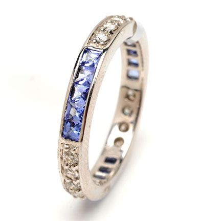 DIAMOND TANZANITE 18K GOLD BAND FINE WEDDING RING JEWEL  