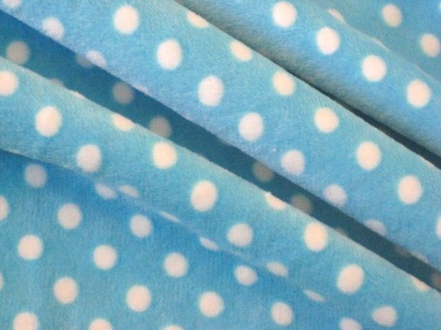 AQUA WHITE POLKA DOT MINKY CHENILLE SEWING FABRIC 30x36  