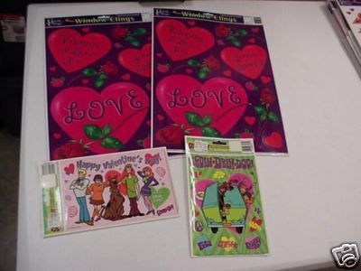 VALENTINES WINDOW CLINGS STICKERS DECAL SCOOBY DOO RARE  