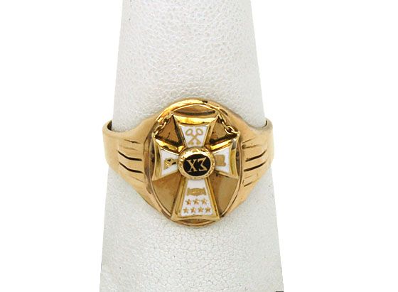 STYLISH VINTAGE 10K GOLD & ENAMEL CHI SIGMA BAND RING  