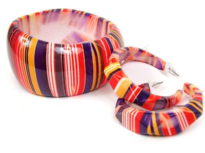 COLORFUL CHUNKY STRIPES BANGLE + Matching Earrings #1  