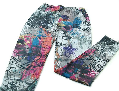 Fashion Women Sexy Graffiti Grenadine Gauze Style Stretchy Leggings 