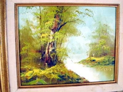 Vintage OIL PAINTING Landscape RIVER Scene Signed Marcus 8 x 10  