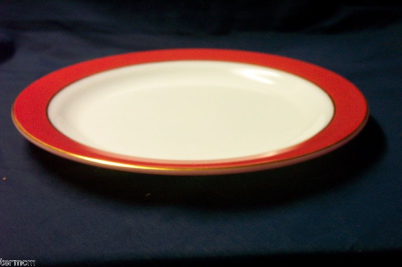 Vintage Pyrex Orangy Red and White & Gold trim Platter  