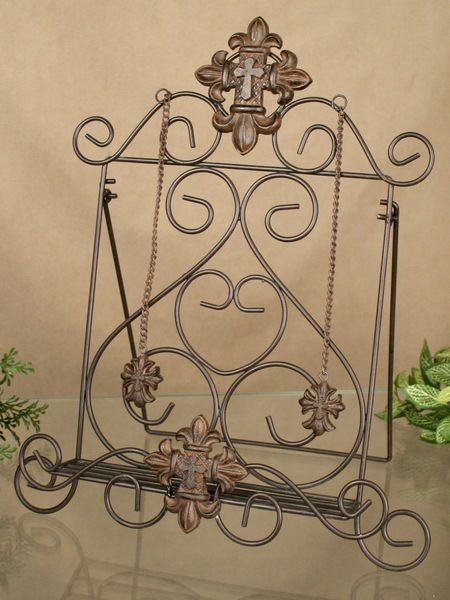 Tuscan Metal Cross Cookbook Stand Holder Easel  