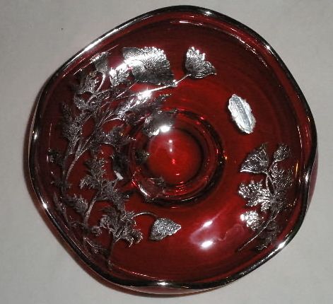 STUNNING Ruby Red Crystal & Sterling Overlay Dish  