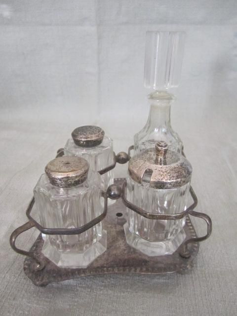 D5 Czechoslovakia Crystal Shaker Condiment Caddy Set  