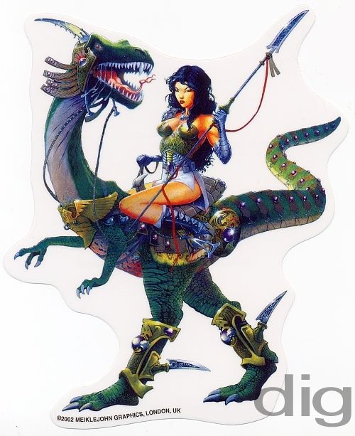 Sexy Warrior RAPTOR DINOSAUR GIRL & Spear Sticker/Decal  