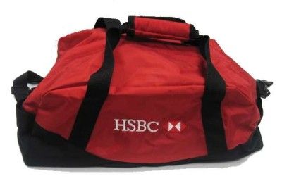 HSBC GYM TOTE HAND TRAVEL BAG RED BLACK W/ STRAP  