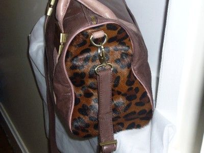 HYPE Leopard Fur Distressed Color Block Brown Leather Satchel Cross 