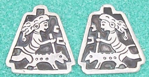 Big Vintage Mexico Far Fan Figural Sterling Earrings  