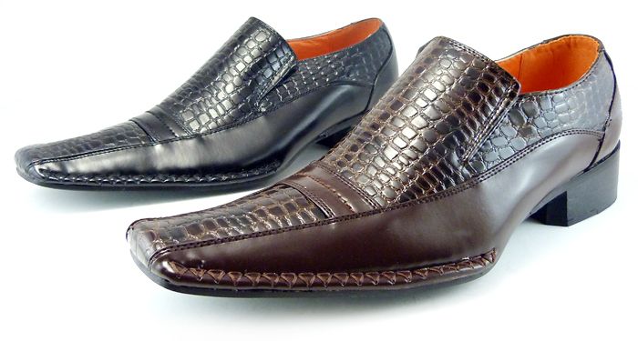 ITALIAN CROCO ALLIGATOR STYLE LOAFERS BLACK / BROWN MENS DRESS JEAN 