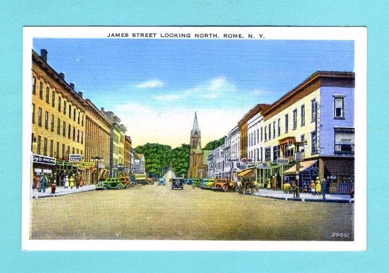 ROME NY Old Vintage Postcard JAMES STREET AUTOMOBILES  