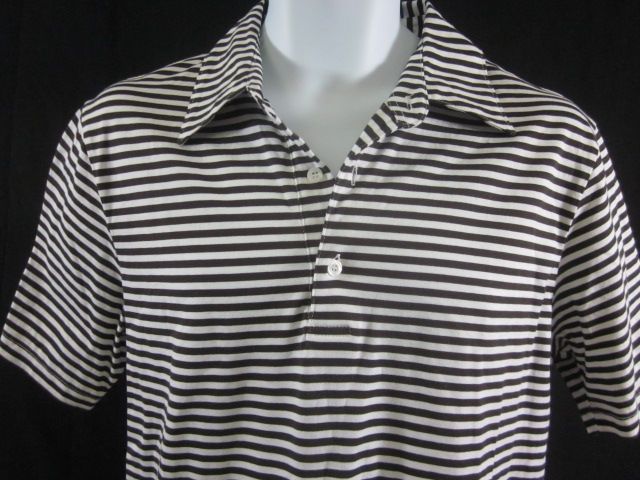 JOSEPH ABBOUD Mens Brown White Striped Polo Shirt Sz M  