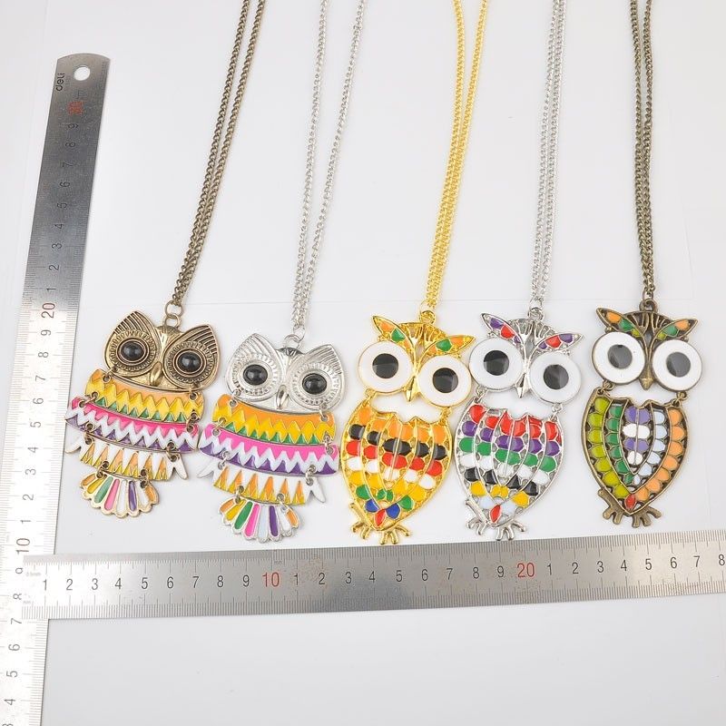 Free Ship 5X New Fashion Jewelry Retro Vintage Brass Silver Enamel Owl 