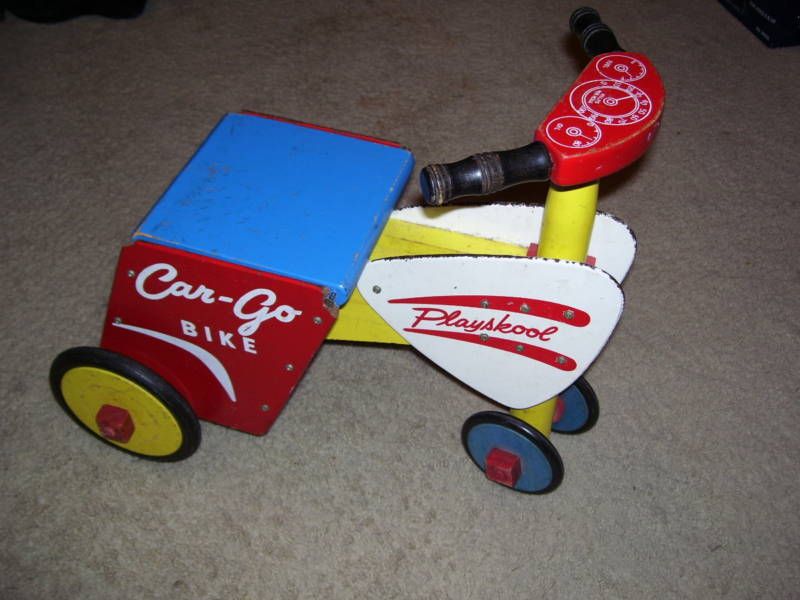 Vintage Wooden Playskool Car Go Bike riding toy  