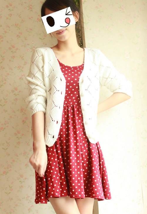 SLEEVELESS POLKA DOTS TANK DRESS RED S/M  