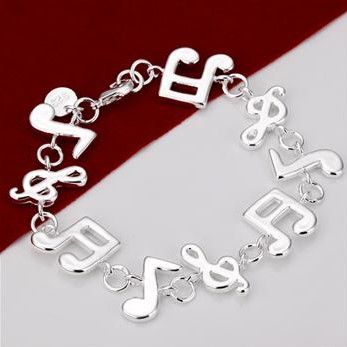  wholesale solid silver musical note bangle bracelet +box 
