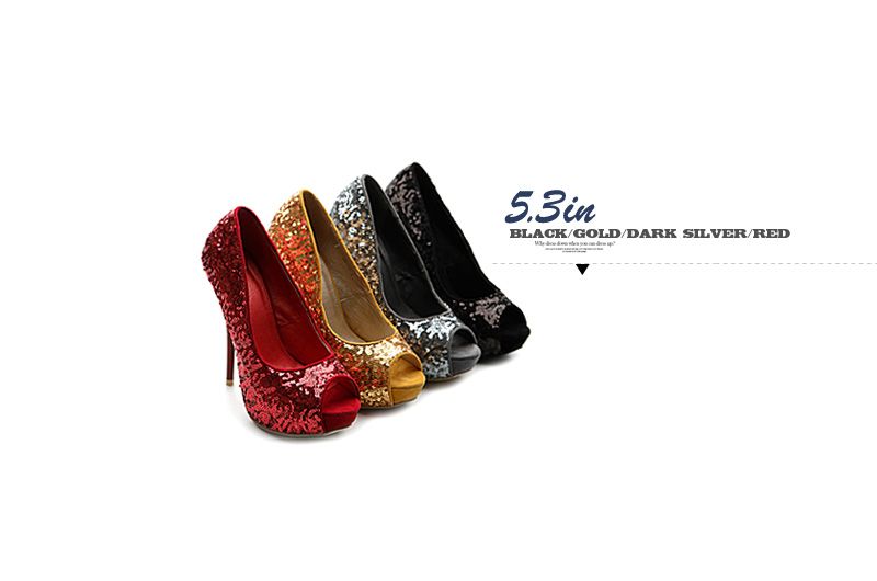   Glitter Pumps Platforms Open Toes High Heels Stiletto Multi  