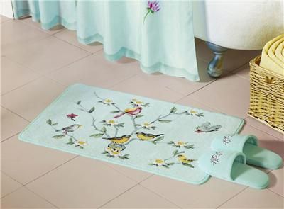 PASTEL COLORS SPRING BIRDS & BLOSSOMS BATH MAT RUG NEW  