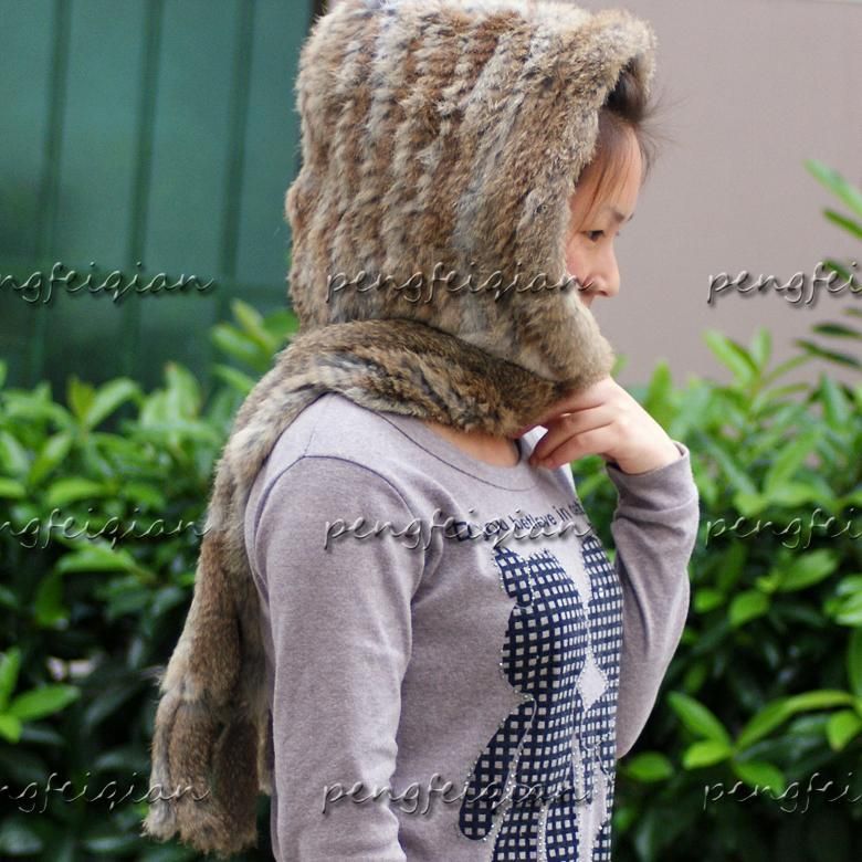 HOT Real farms Rex Rabbit Fur Hoodie Scarf/hat/Wrap Fashion**  