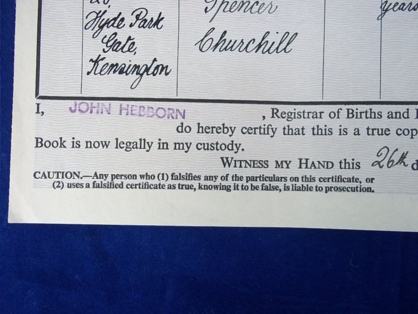 Rare Official Copy Of Sir Winston Churchill Death Certificate Issued 