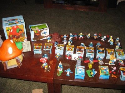 HUGE Vtg 30+ Smurf Lot 1970s 1980s w boxes House Schleich Super 