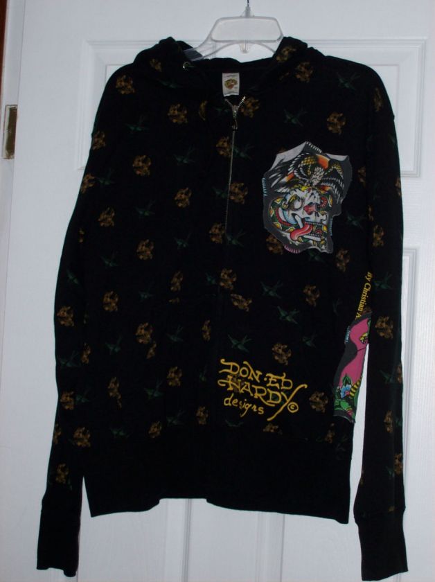 MENS ED HARDY BY CHRISTIAN AUDIGIER BLACK PATCH GRAPHICS & MONOGRAM 