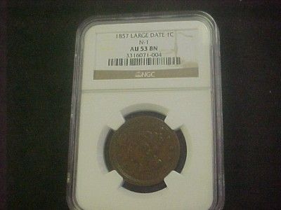 1857 LARGE CENT BRAIDED HAIR LARGE DATE NGC AU53 AU 53  