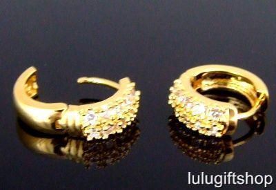 18K GOLD PLATED CZ CUBIC ZIRCONIA HOOP HUGGIE EARRINGS  