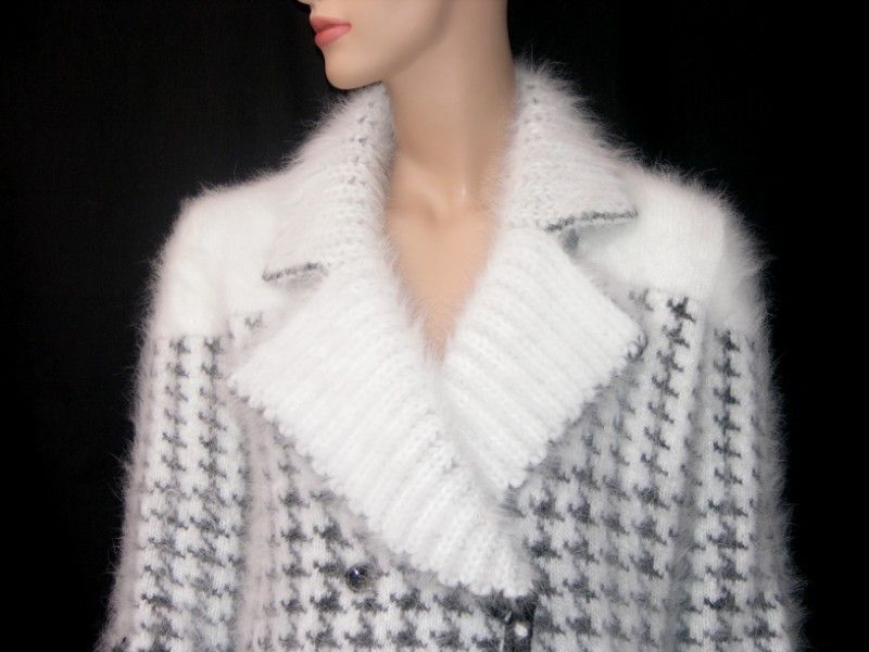 NEW $2150 ERMANNO SCERVINO ANGORA BLACK WHITE WARM COAT 42 6/8  