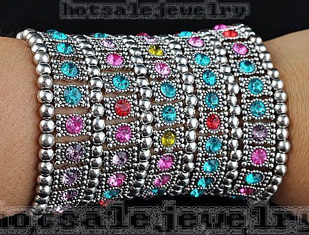 5row crystal rhinestone imitate antic silver stretchy bracelet b3 