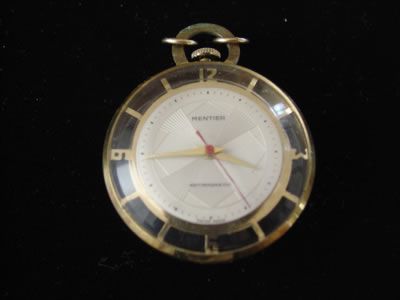 Antique Pocket Watch Guilloche Face Glass Case Mentier  