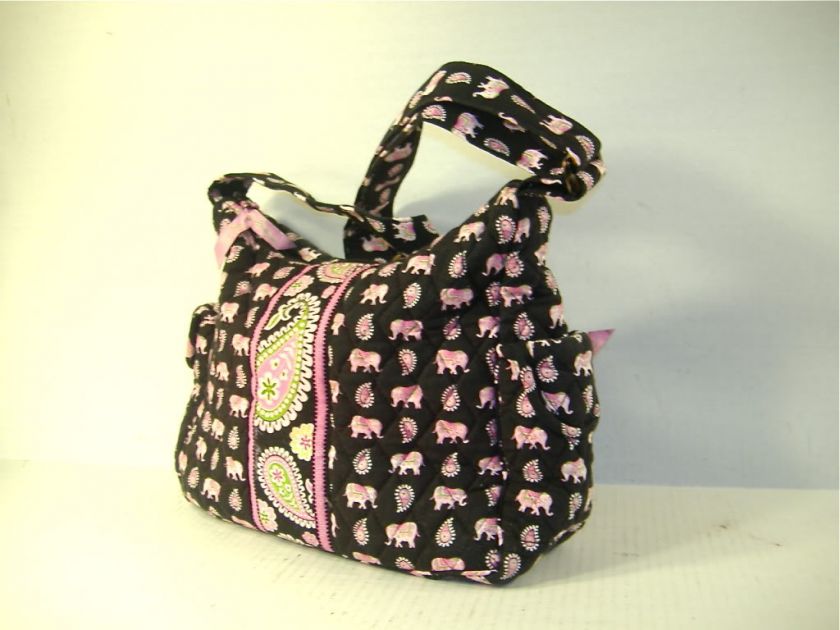 ENCHANTING VERA BRADLEY Pink Elephant Cotton Quilted Hobo  