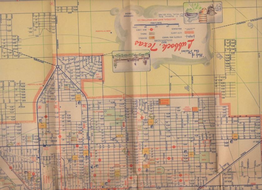 VINTAGE 1954 MAP OF LUBBOCK, TEXAS LN  