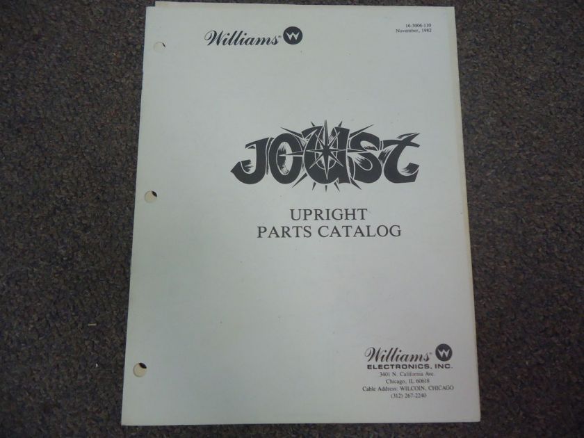 Original Williams Joust Instruction Arcade Game Manual  