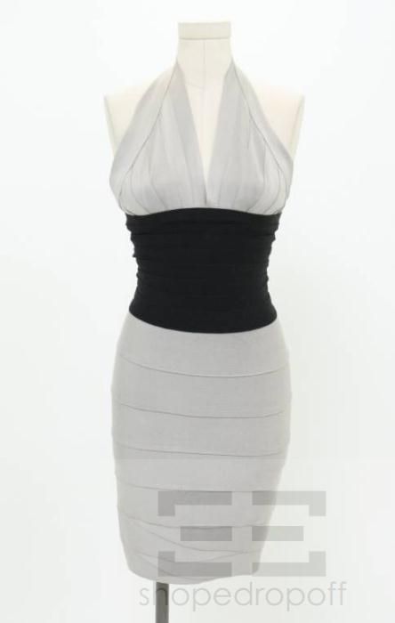  Couture Vintage Black & Grey Bandage Halter Dress Size Large  