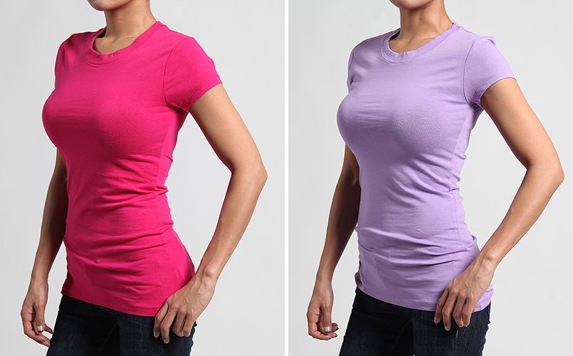 MOGAN Women/Junior Basic Plain Short Sleeve Crew ROUND TEE Stretch T 