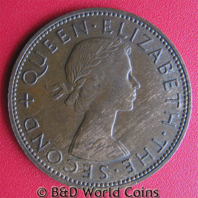 NEW ZEALAND 1957 1 PENNY 31mm BRONZE SHOULDER STRAP  