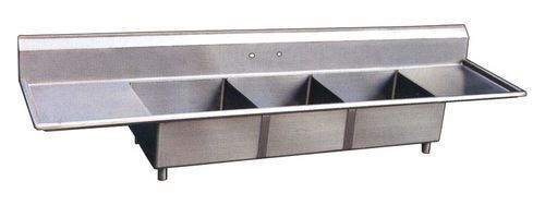 18x18x11 Stainless Three Tub Pot Sink w/2 Drain Boards  