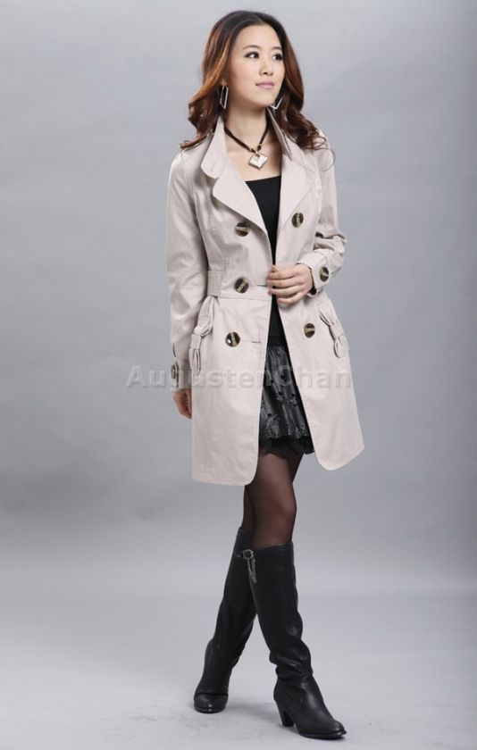 NEW Womens Double breasted Trench Coat Jacket Korean Style Beige Black 