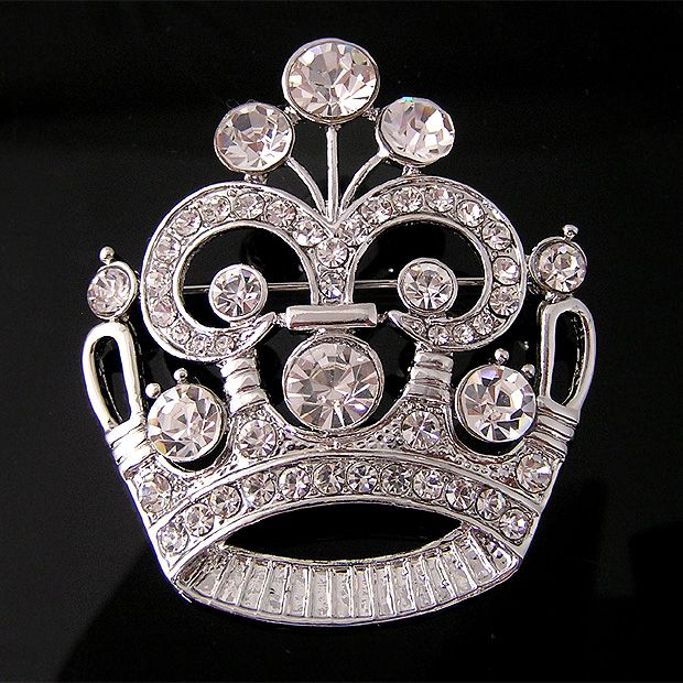 Crown Brooch Pin W Swarovski Crystals P093  