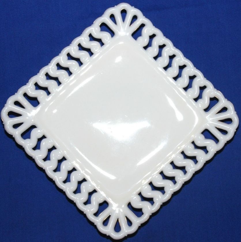 Vtg Westmoreland Glass Square S Lattice Milk Glass Salad Plate 