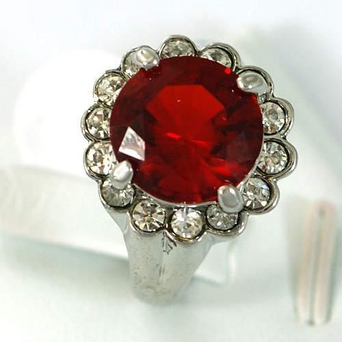  White GP Faceted Diamante CZ Zircon Finger Ring Jewelry Red Blue Black